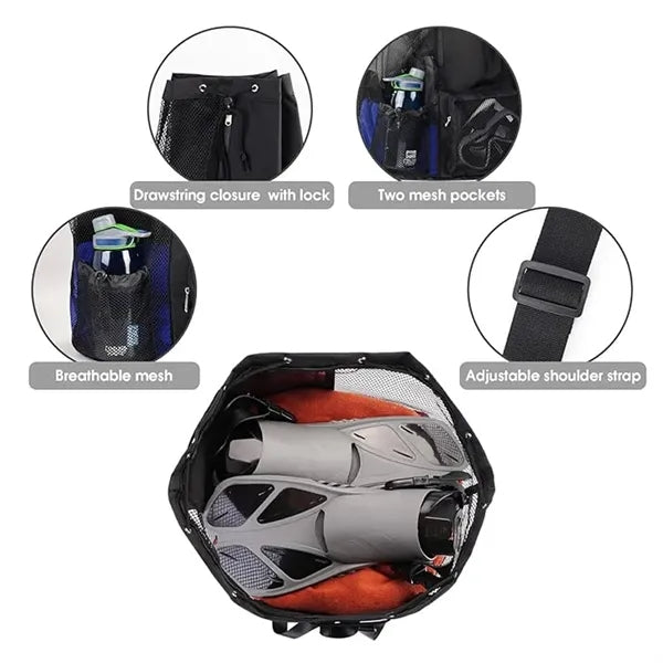 Portable Nylon Mesh Drawstring Backpack w/Wet Pocket