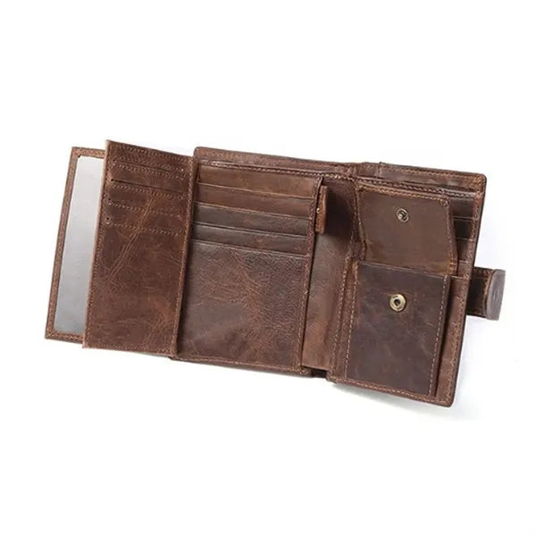 Genuine Leather Large Capacity RFID Blocking Short Wallet