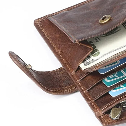 Genuine Leather Large Capacity RFID Blocking Short Wallet