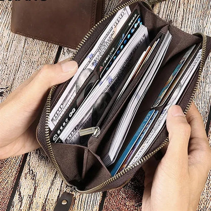 Genuine Leather RFID Blocking Zipper Around Long Wallet