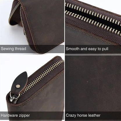 Genuine Leather RFID Blocking Zipper Around Long Wallet