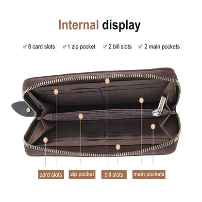 Genuine Leather RFID Blocking Zipper Around Long Wallet