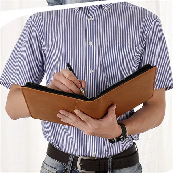 A5 Business Leather Refillable Zippered Conference Folder
