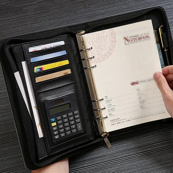 A5 Business Leather Refillable Zippered Conference Folder