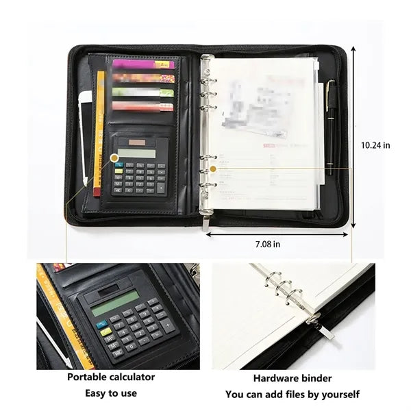 A5 Business Leather Refillable Zippered Conference Folder