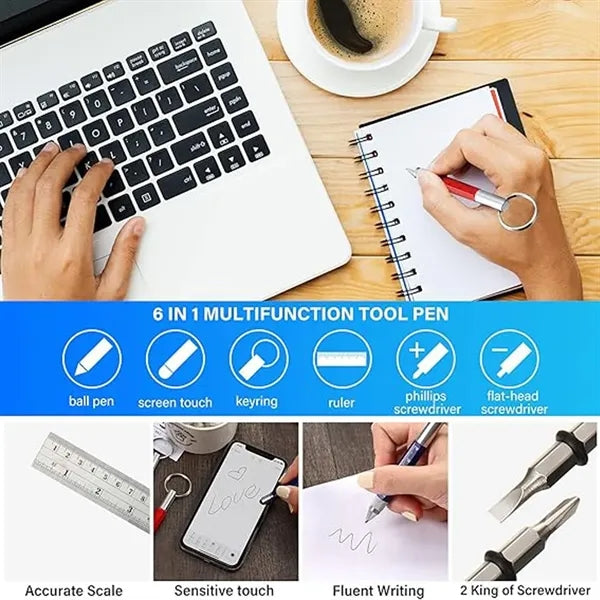 4'' Multitool 6 in 1 Metal Stylus Pen w/Key Ring