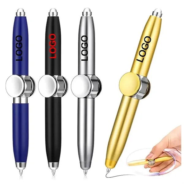 Versatile Metal Fidget Spinning Ballpoint Pen w/LED Light