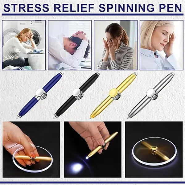 Versatile Metal Fidget Spinning Ballpoint Pen w/LED Light