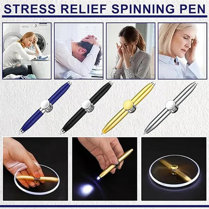 Versatile Metal Fidget Spinning Ballpoint Pen w/LED Light