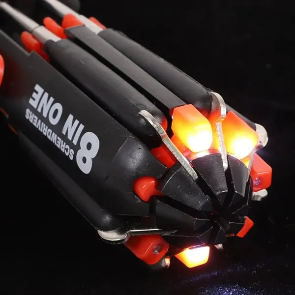 8 in 1 Compact Multi-Bit Screwdriver Kit w/ LED Light