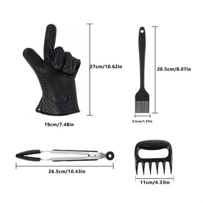 BBQ Tool Set with Silicone Gloves Brush Meat Claws & Tongs