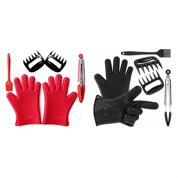 BBQ Tool Set with Silicone Gloves Brush Meat Claws & Tongs