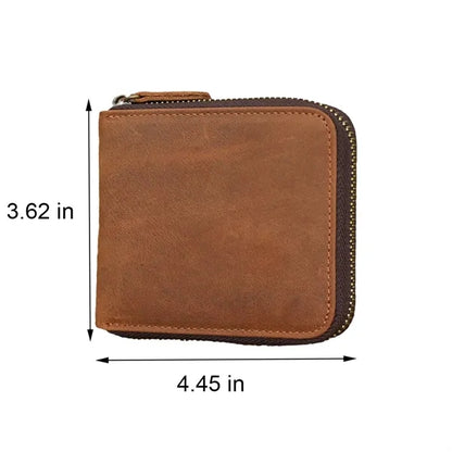 Slim Crazy Horse Leather RFID Wallet with Coin Compartment
