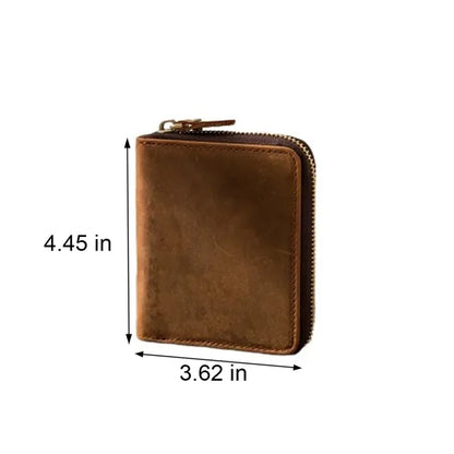 Slim Crazy Horse Leather RFID Wallet with Coin Compartment