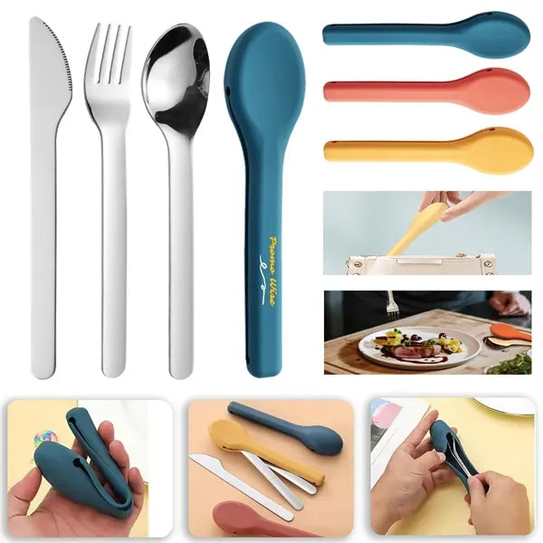 Stainless Steel Portable Cutlery Set with Silicone Cover