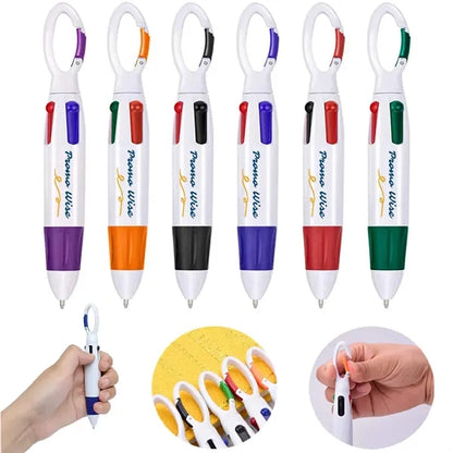 4-Color Retractable Soft Grip Ballpoint Pen with Keychain