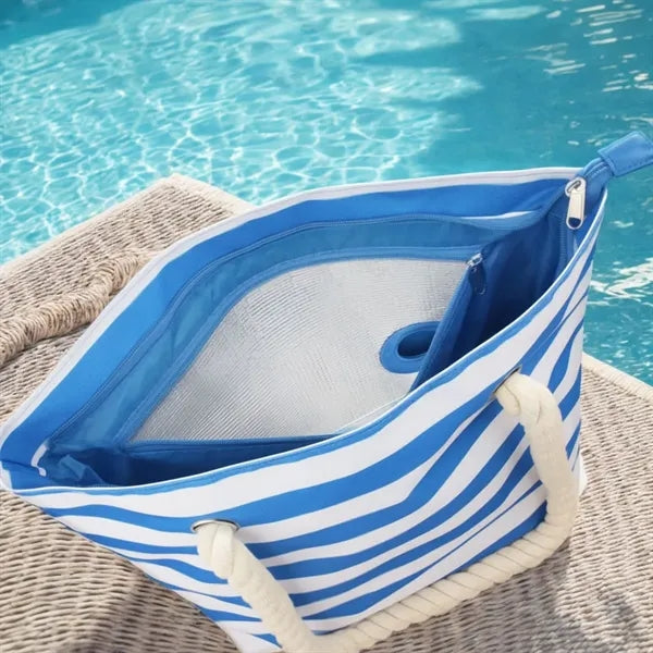 Striped Beach Tote Bag with Rope Handles