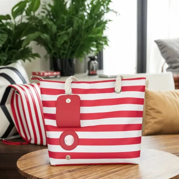 Striped Beach Tote Bag with Rope Handles
