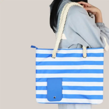 Striped Beach Tote Bag with Rope Handles