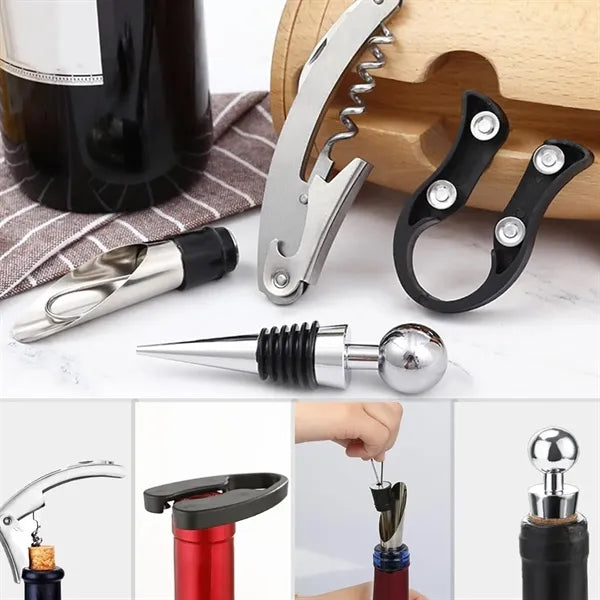 Wooden Barrel Wine Accessory Set with Corkscrew
