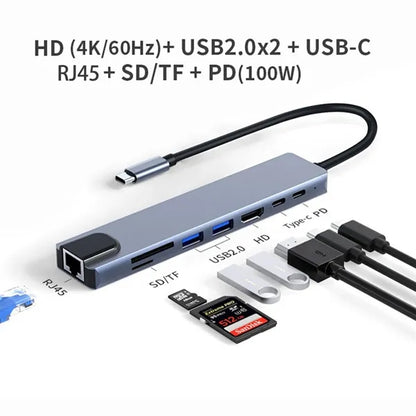 8 in 1 USB C Type C Hub Docking Station