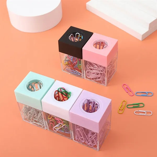 Clear Box Papers Clip Organizers Set with Magnetic Top