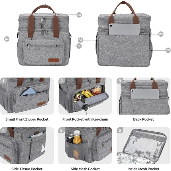 Double Deck Expandable Lunch Cooler Bag