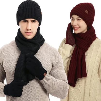 Unisex Winter Warm Hats Scarf with Touchscreen Gloves