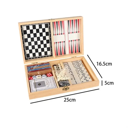 Classic Wooden Multi Games Chess Set w/ Playing Cards Dice