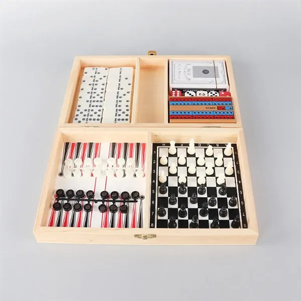 Classic Wooden Multi Games Chess Set w/ Playing Cards Dice
