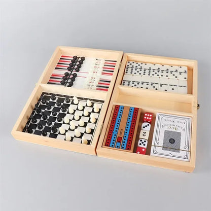 Classic Wooden Multi Games Chess Set w/ Playing Cards Dice