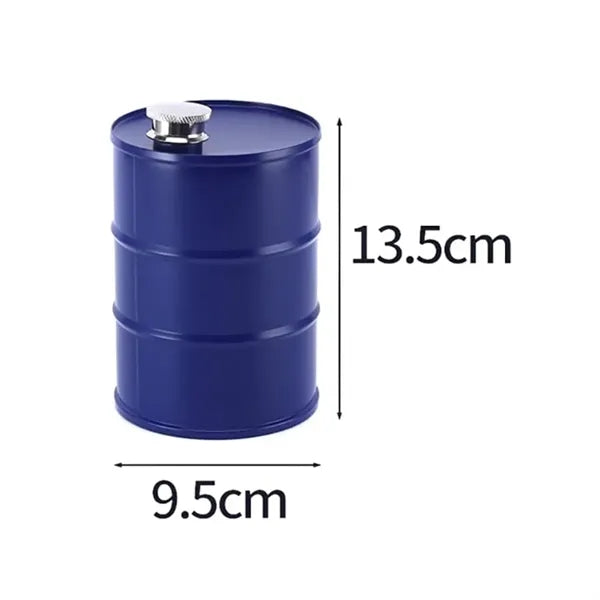 25oz. Unique Oil Drum Shaped Hip Barrel Liquor Flask w/ Cap