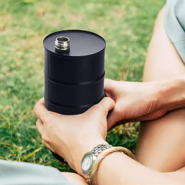 25oz. Unique Oil Drum Shaped Hip Barrel Liquor Flask w/ Cap