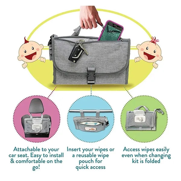 Smart Baby Diaper Changing Pad Travel Bag W/ Wipe Dispenser