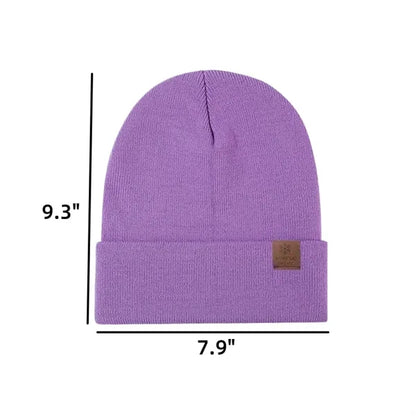L Size Winter Solid Color Knit Beanie with Embroidered Logo