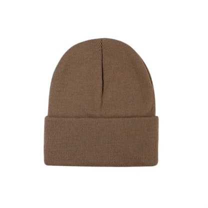 L Size Winter Solid Color Knit Beanie with Embroidered Logo
