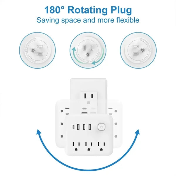 180 Rotating Power Strip Multi-Protection for Safe Charging