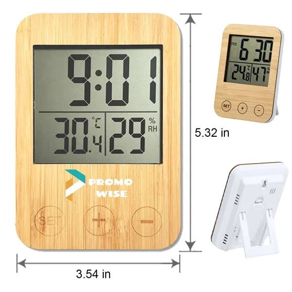 LED Bamboo Frame Clock with Temperature and Humidity Display