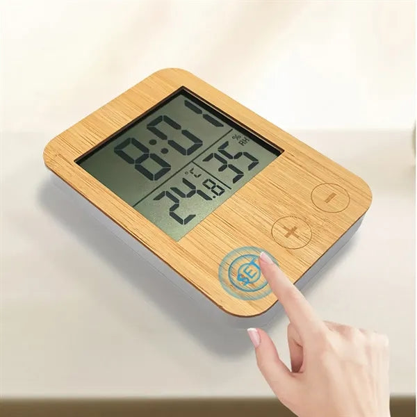 LED Bamboo Frame Clock with Temperature and Humidity Display