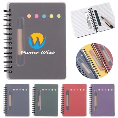 Spiral Book with Built-In Pen and Various Sticky Notepads