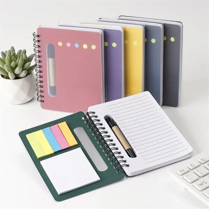 Spiral Book with Built-In Pen and Various Sticky Notepads