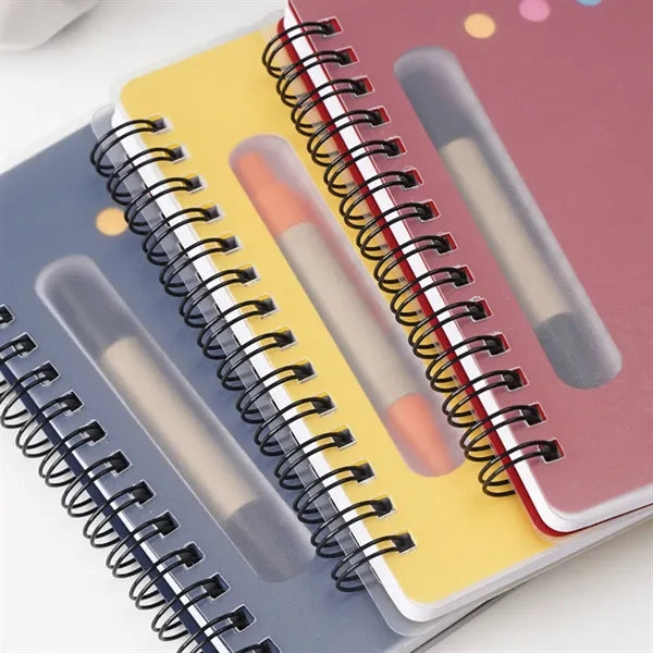 Spiral Book with Built-In Pen and Various Sticky Notepads