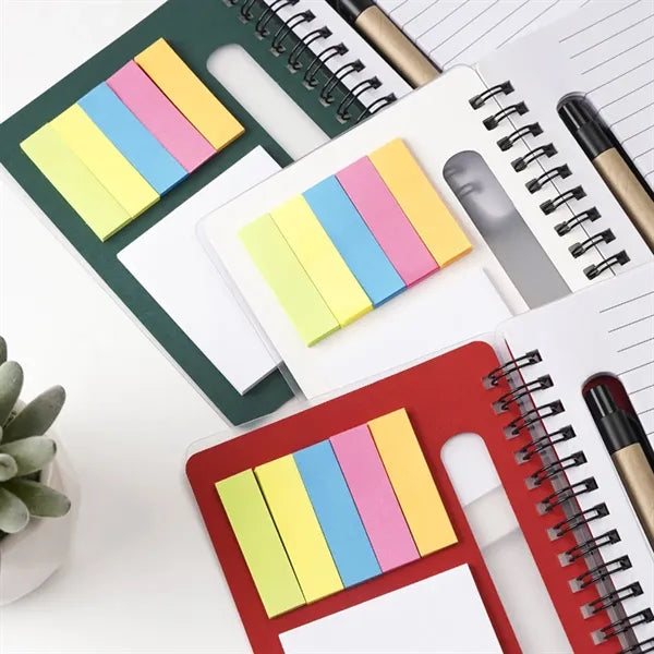 Spiral Book with Built-In Pen and Various Sticky Notepads
