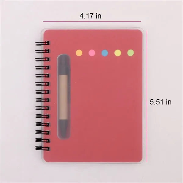 Spiral Book with Built-In Pen and Various Sticky Notepads