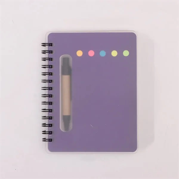 Spiral Book with Built-In Pen and Various Sticky Notepads