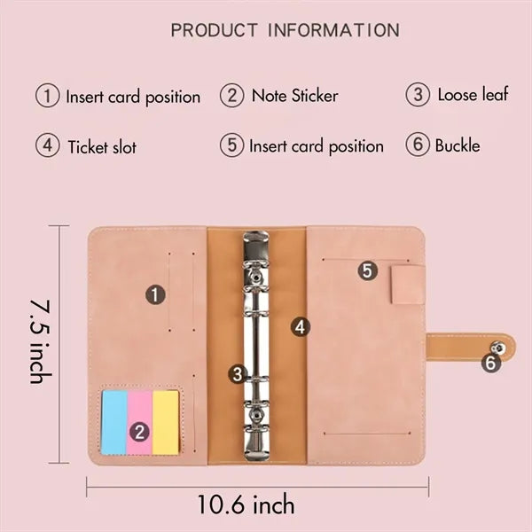 A6 PU Leather Refillable Notebook with Stick and Card Slots