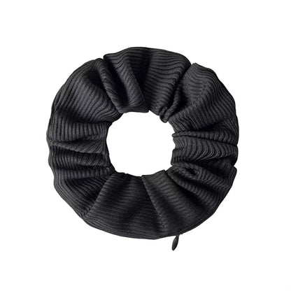 Striped Fabric Zipper Scrunchie Hair Tie With Pocket