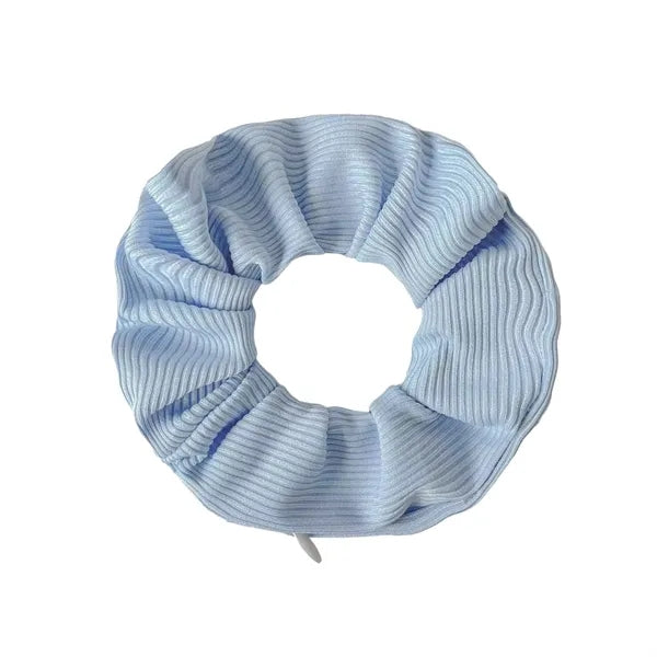 Striped Fabric Zipper Scrunchie Hair Tie With Pocket