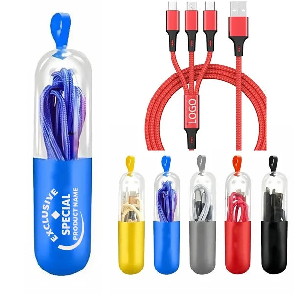 3-In-1 USB Data Cable With Capsule Case For Multiple Devices