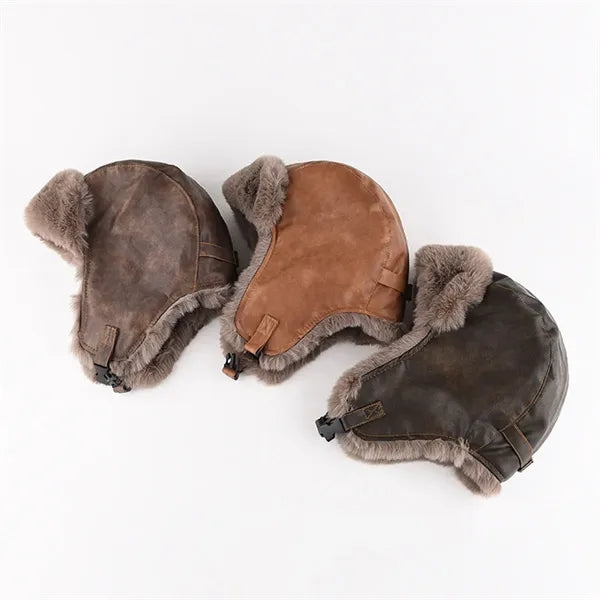 Men's and Women's Winter Leather Fur Hats for Cold Weather